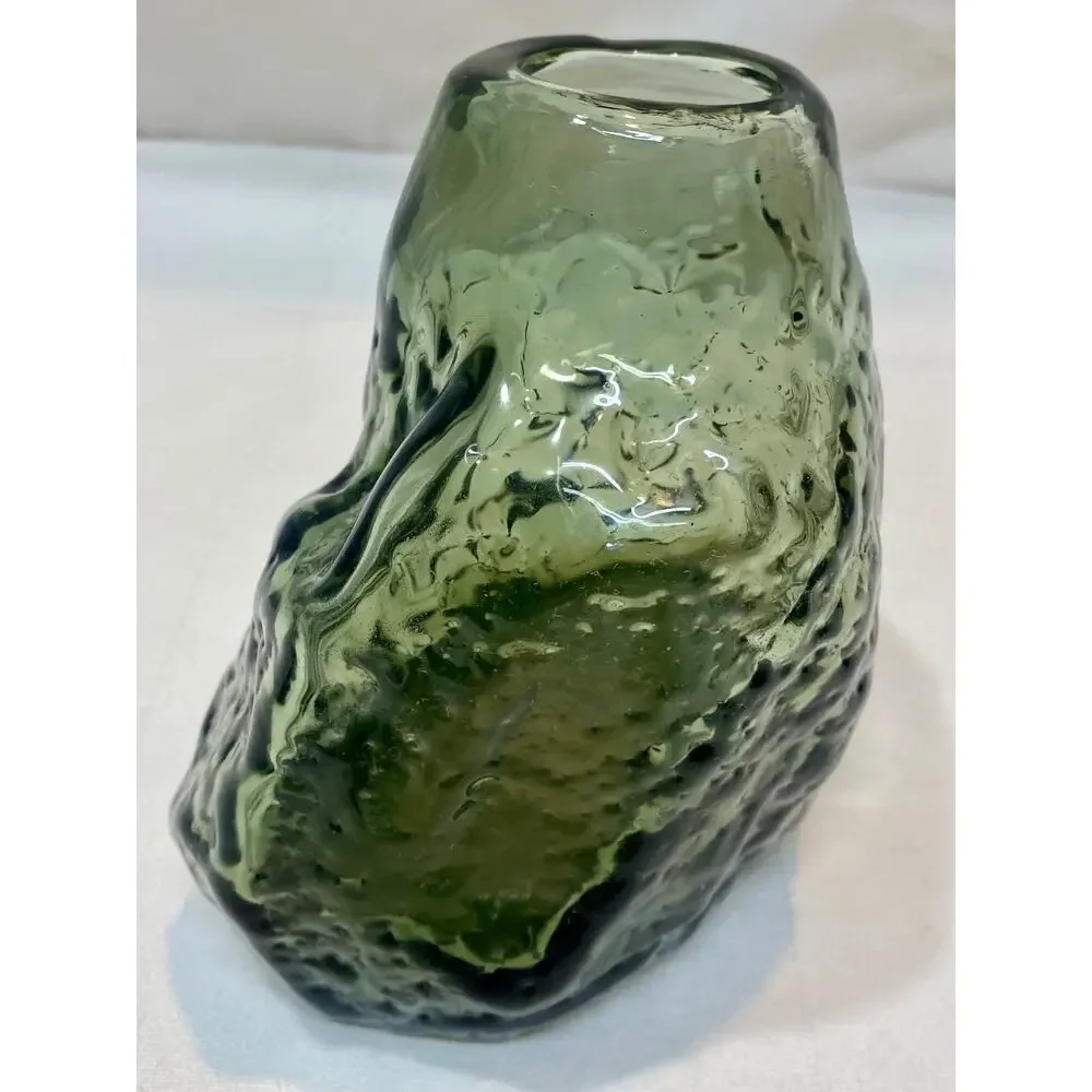 Free Form Minimalist Smoky Gray-Green Glass Vase Heavy Clear Bottom